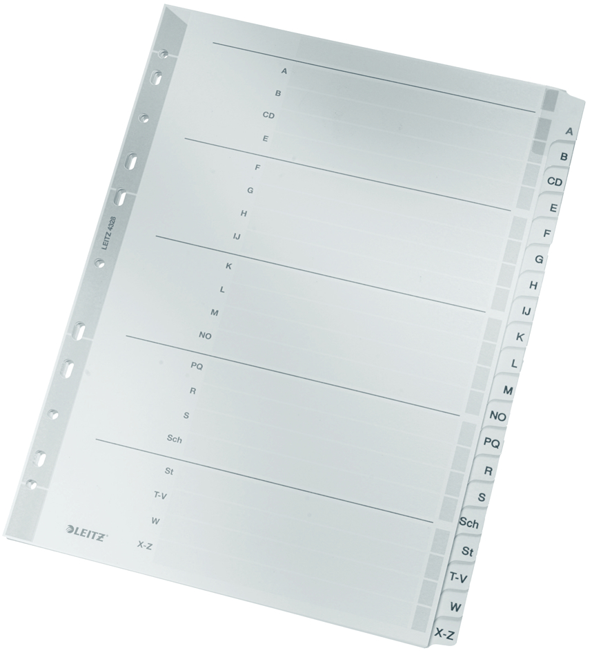 43280000 LEITZ Mylarkarton-Register, A-Z, A4, 20-teilig, grau