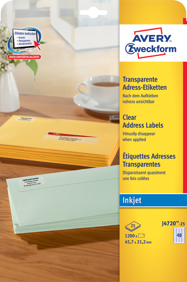 J4720-2558935ab2e68a5 AVERY Zweckform Transparente Adress-Etiketten, 96 x 50,8 mm