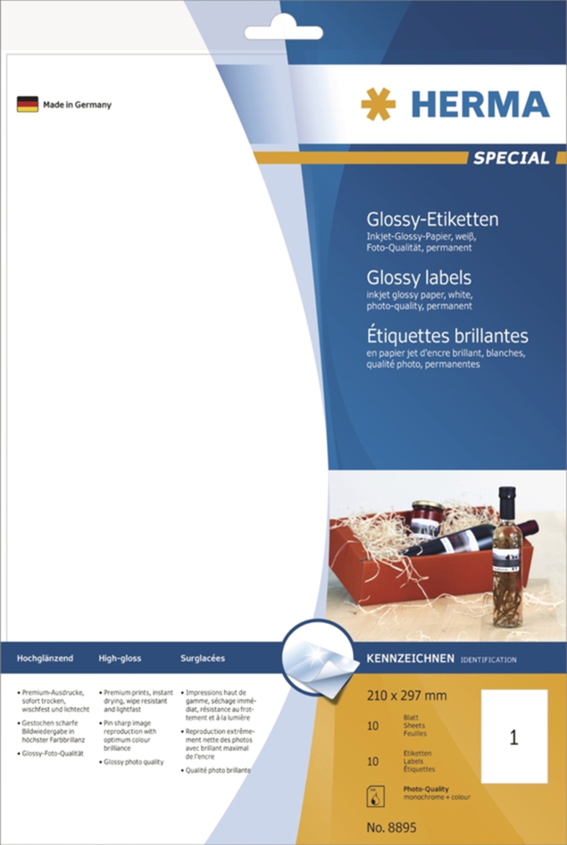 8895 HERMA Flaschen-Etiketten SPECIAL, 210 x 297 mm, weiß