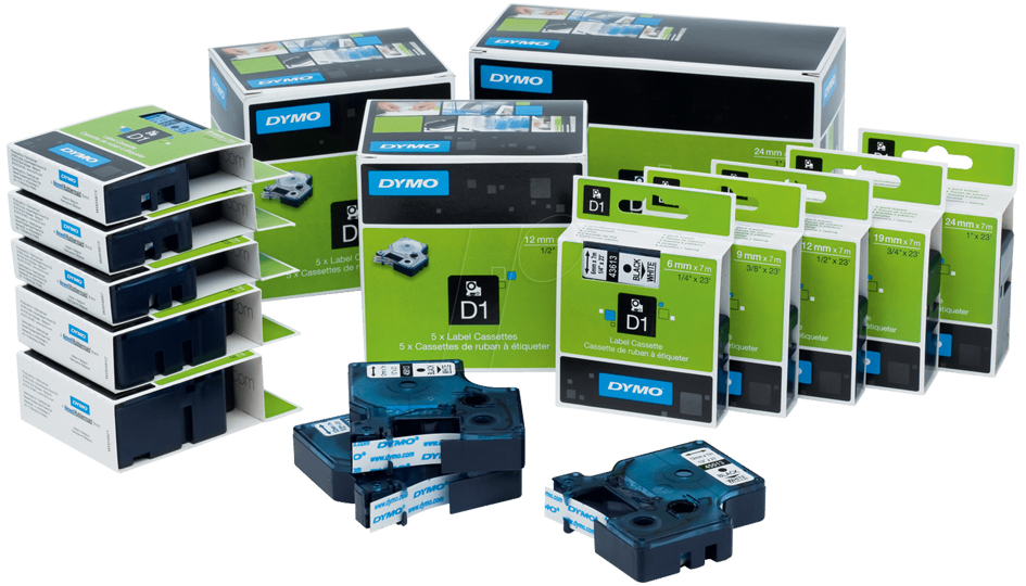 DYMO D1 Schriftbandkassette schwarz auf gelb  12 mm/7,0 m