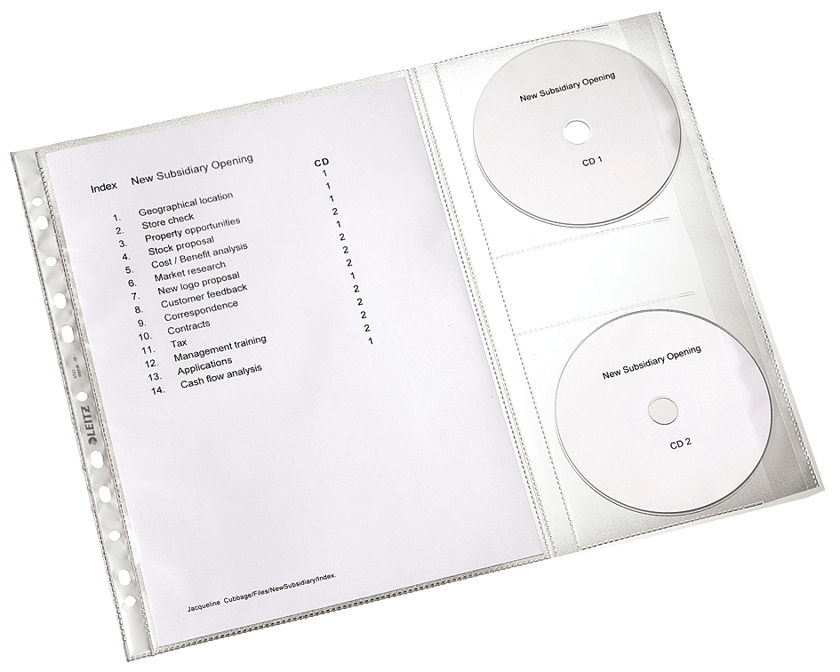 LEITZ Prospekthülle mit CD-Klappe, A4, PP, genarbt, 0,12 mm