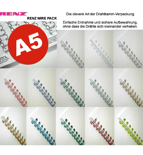 RENZ Drahtbinderücken, Teilung 3:1, 6.9 mm - DIN A5 - weiß RENZ Drahtbinderücken, Teilung 3:1, 6.9 mm - DIN A5 - weiß