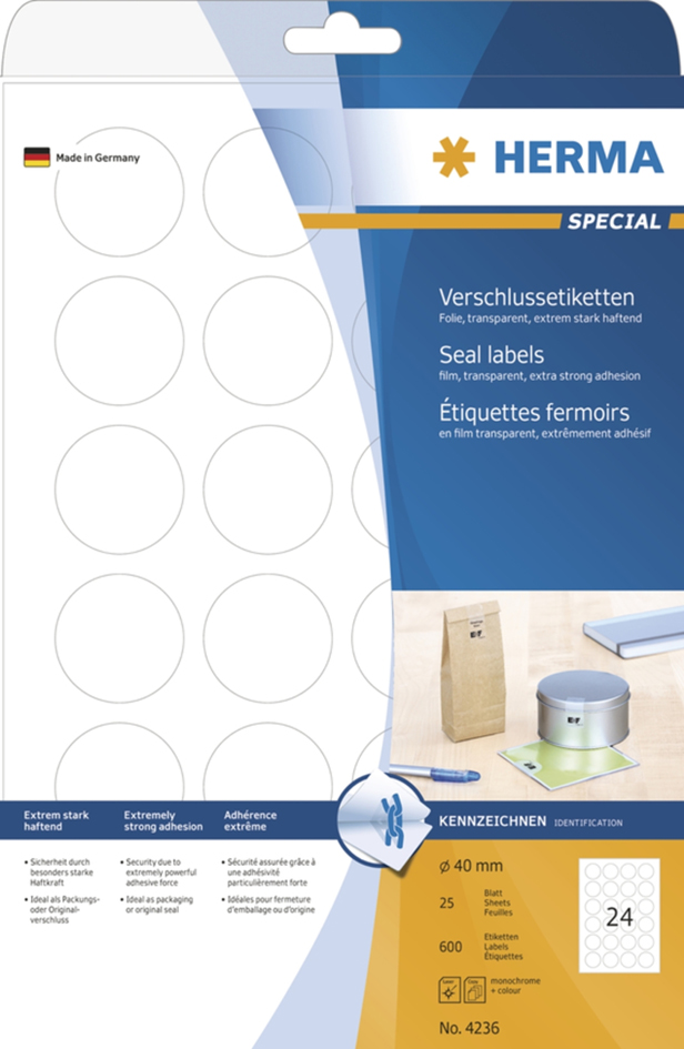 4236 HERMA Verschlussetiketten SPECIAL, transparent