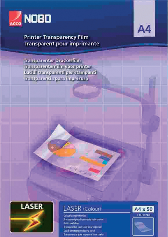 33633740589333699df1d nobo Farb-Laserdrucker-Folie DIN A4, glasklar, PP, 120 my