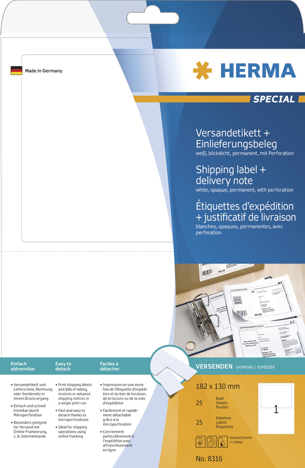 8316 HERMA Versand-Etiketten + Einlieferungsbeleg SPECIAL