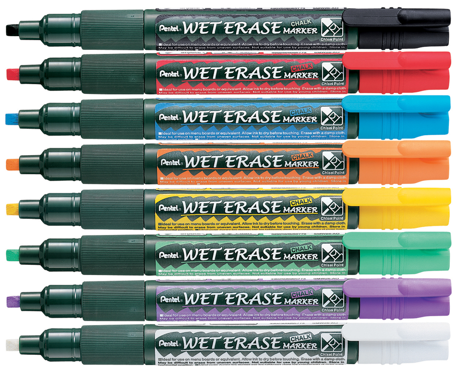 SMW26-ABCDFGVW Pentel Kreidemarker ´WET ERASE CHALK´, Keilspitze, weiß