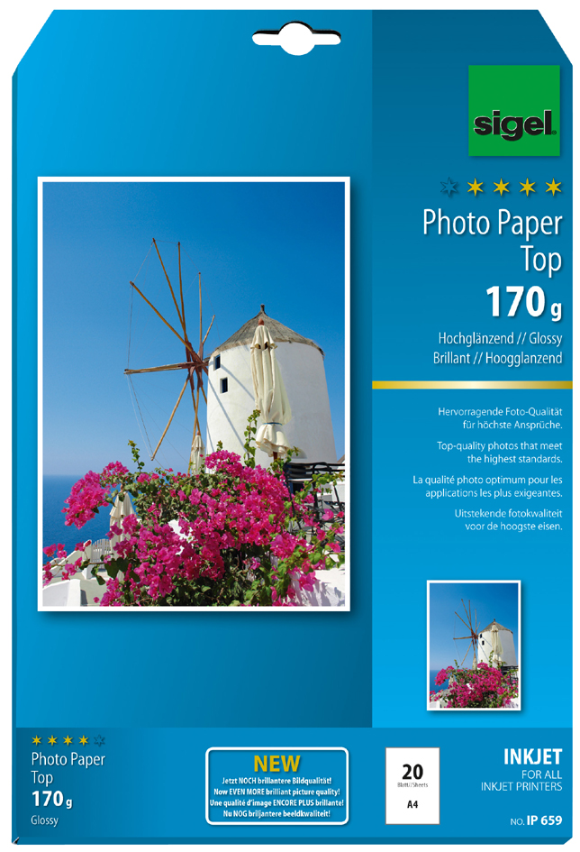 IP659-PK-VS58936c5b5b3b0 sigel InkJet-Top-Foto-Papier, DIN A4, hochglänzend, 125 g/qm
