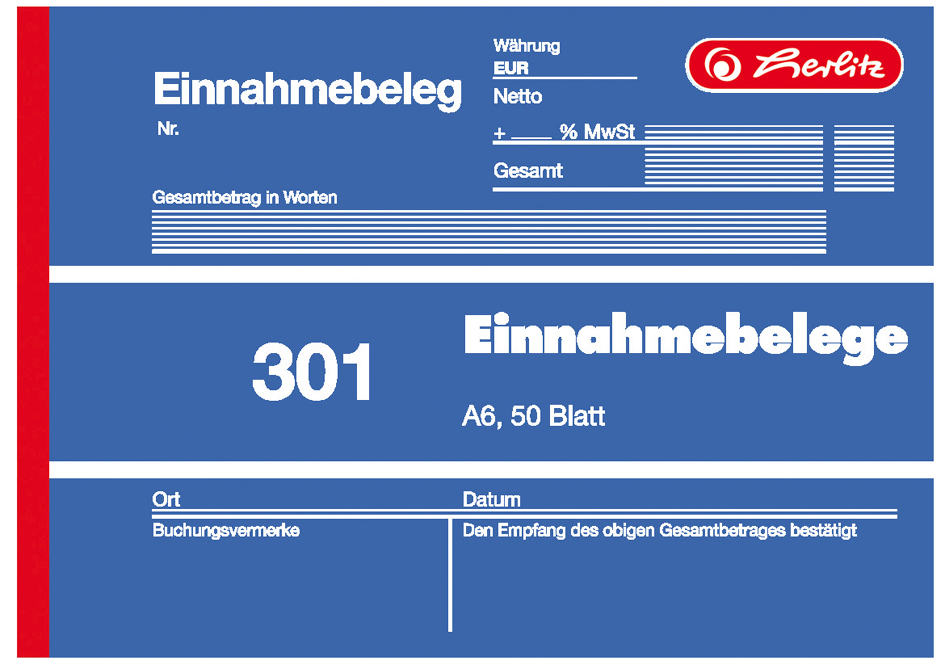 008846010022 herlitz Formularbuch ´Einnahmebeleg 301´, DIN A6, 50 Blatt