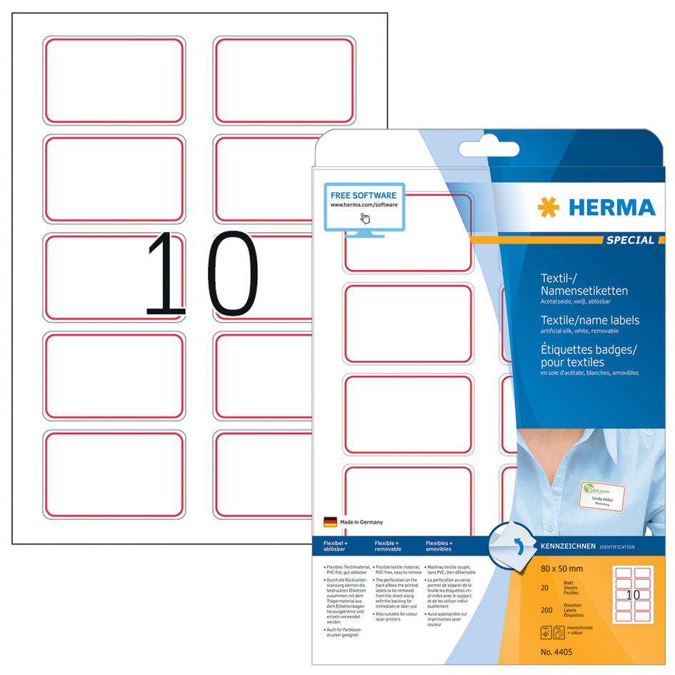 4405_bmz58934e98280a2 HERMA Namensetiketten 80 x 50 mm, Acetat-Seide, roter Rand