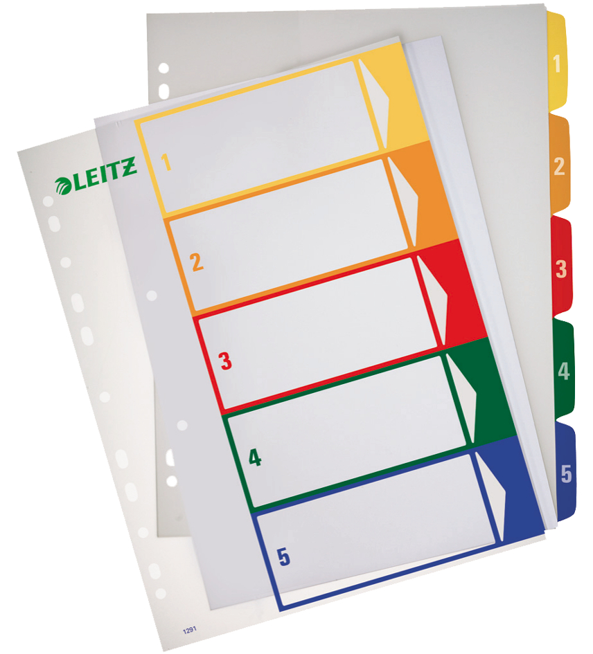 129100 LEITZ Kunststoff-Register, Zahlen, A4 Überbreite, 1-5, PC-
