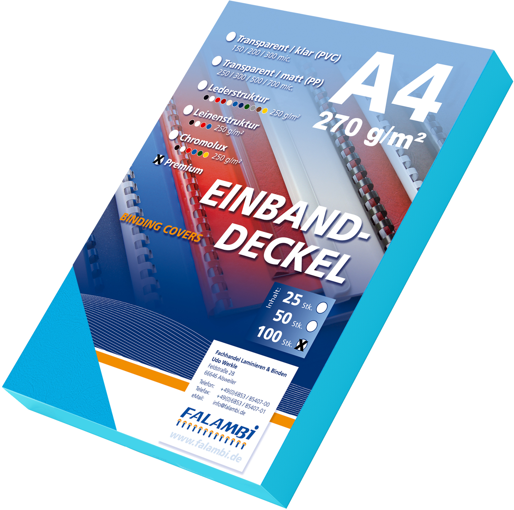 Einbanddeckel PREMIUM A4 LEINEN / 270 - türkisblau