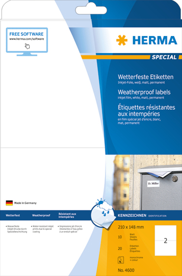 4600MYCQQtdBTRaEW HERMA Inkjet Folien-Etiketten, 97,0 x 42,3 mm, weiß