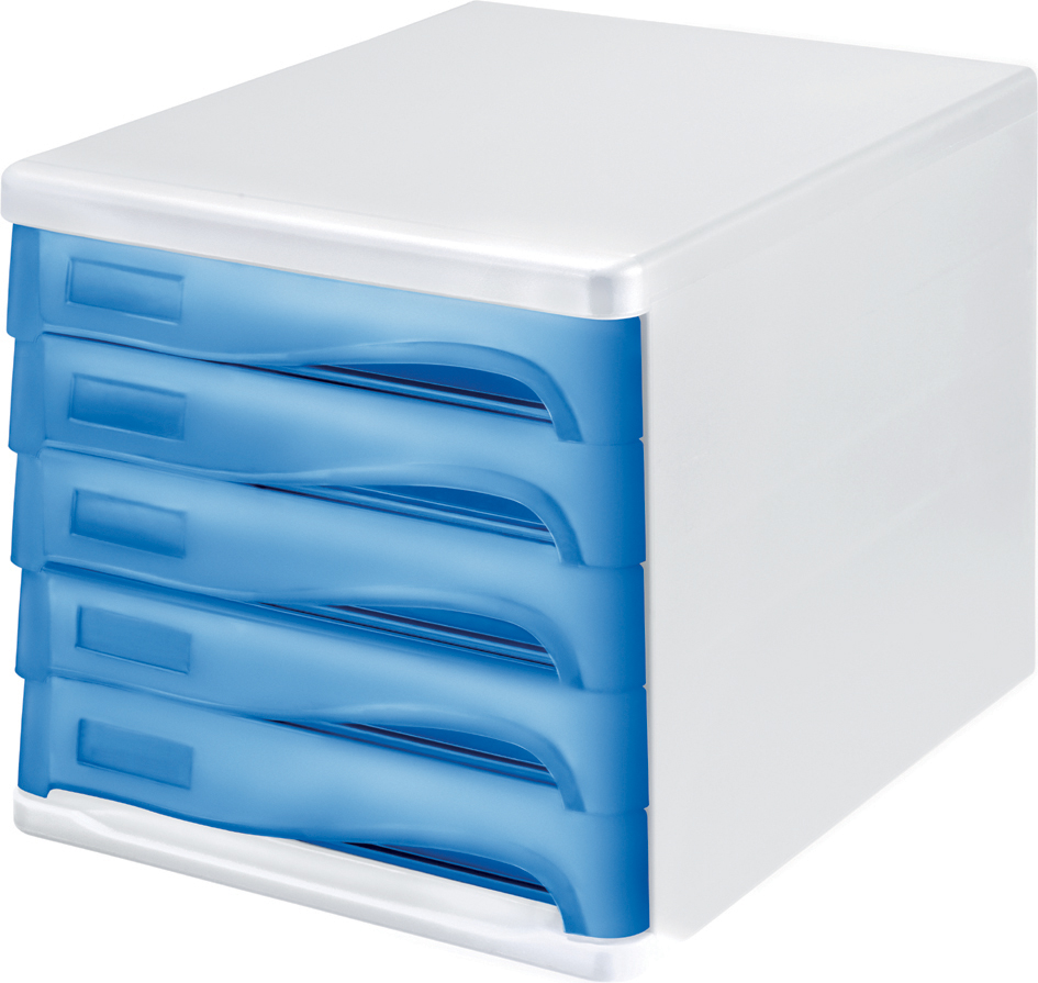 H61294_84_E_1_30058933b1887474 helit Schubladenbox, 5 Schübe, weiß/blau-transparent
