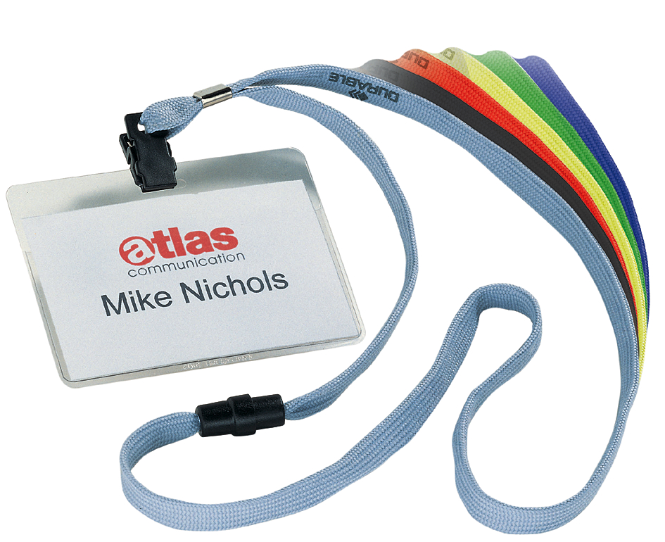 81395893a2fd829b5 DURABLE Namensschild, mit Textilband, 90 x 60 mm, grau