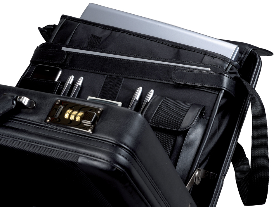 45039_auf1 Alassio Attaché-Koffer ´MODICA´, Lederimitat/Nylon, schwarz