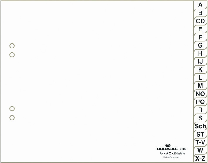 6100-02-durable DURABLE Kunststoff-Register, A-Z, A4 halbe Höhe, 20-teilig