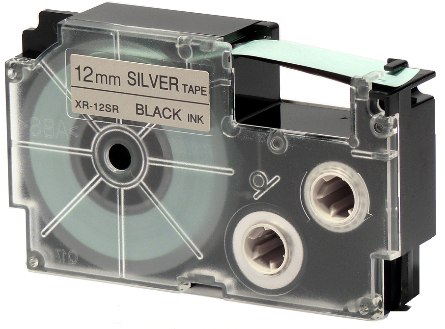 CAS_XR-12SR1-SILVER_BLACK_128058932d0c0605b CASIO XR Schriftbandkassette, schwarz auf weiß, 18 mm / 8 m