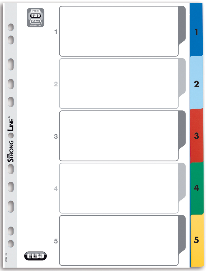 400013947 ELBA Kunststoff-Register, Zahlen, DIN A4, farbig, 5-teilig