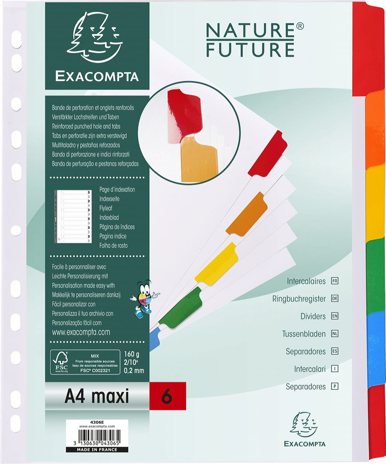 4306E EXACOMPTA Karton-Register, DIN A4 Überbreite, 6-teilig