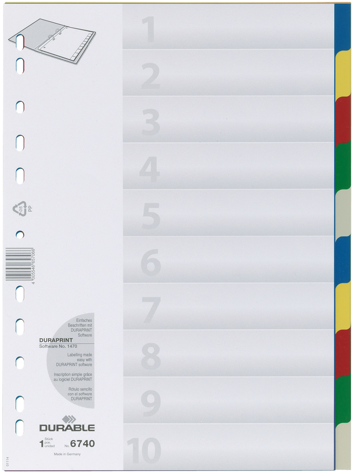 DURABLE Kunststoff-Register, A4, PP, 10-teilig