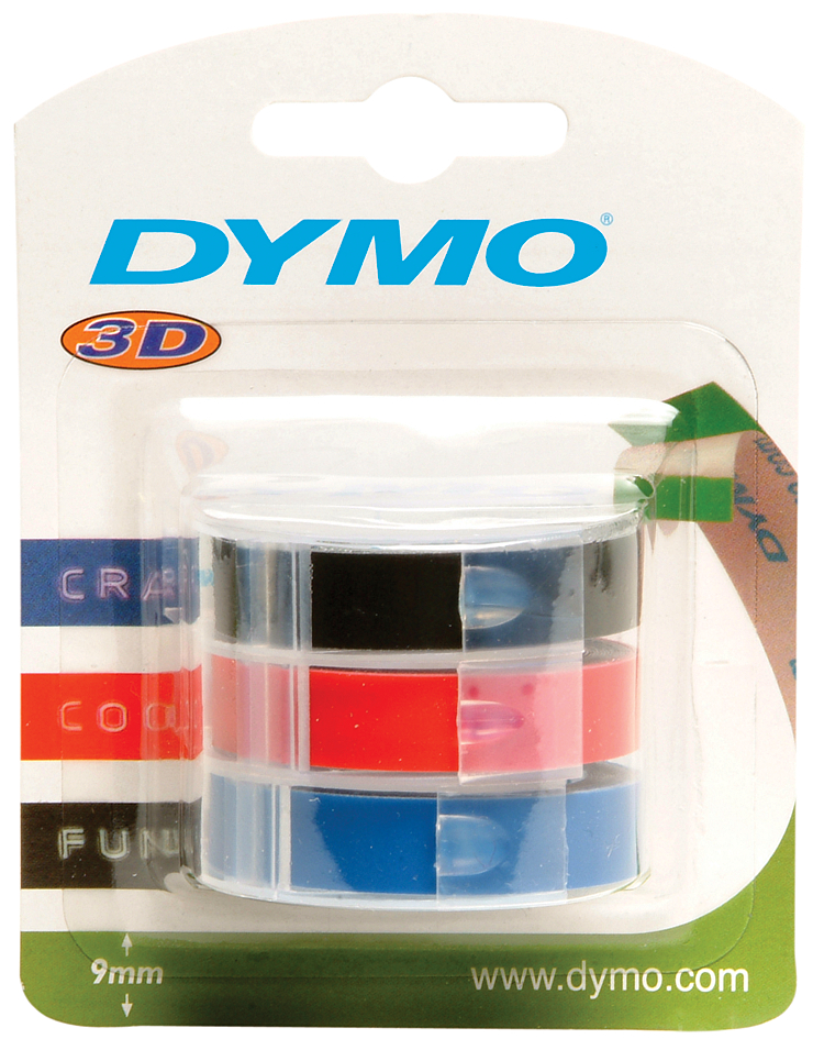 131515893682722f79 DYMO Prägeband 3D, 9 mm breit, 3 m lang, sortiert, glänzend