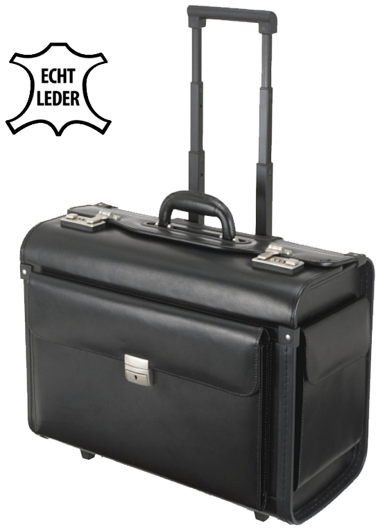 92705 Alassio Pilotenkoffer ´SILVANA´, Leder, schwarz, mit Trolley