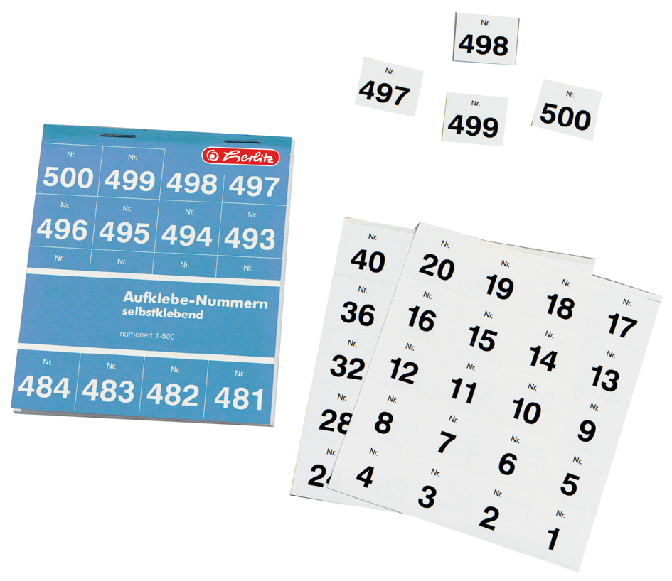 007918710001 herlitz Aufklebenummern, selbstklebend, Nummern 1-500