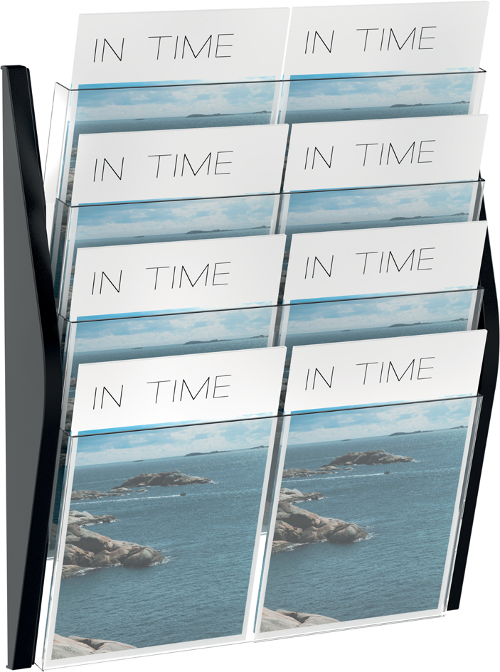 H62704_95_A_1_300 helit Wand-Prospekthalter, DIN A3 quer, 4 Fächer, silber