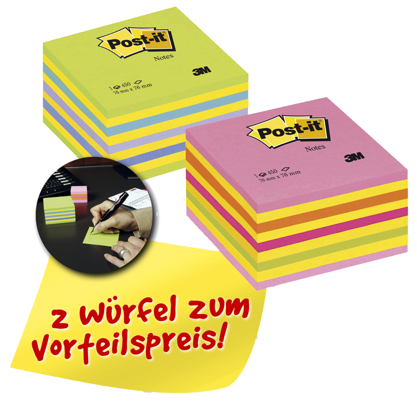 2028NX2 Post-it Haftnotiz-Würfel, 76 x 76 mm, Vorteilspack, sortiert