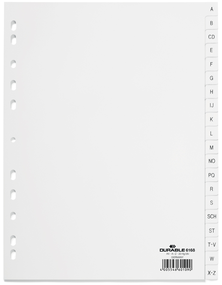 6168_02_GEN_A5893a1bf5b9d3 DURABLE Kunststoff-Register, A-Z, A4, PP, 20-teilig, weiß