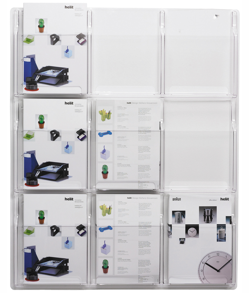 H62593_02589328bdc9504 helit Wanddisplay Clearly, 6 Fächer DIN A4 hoch, glasklar
