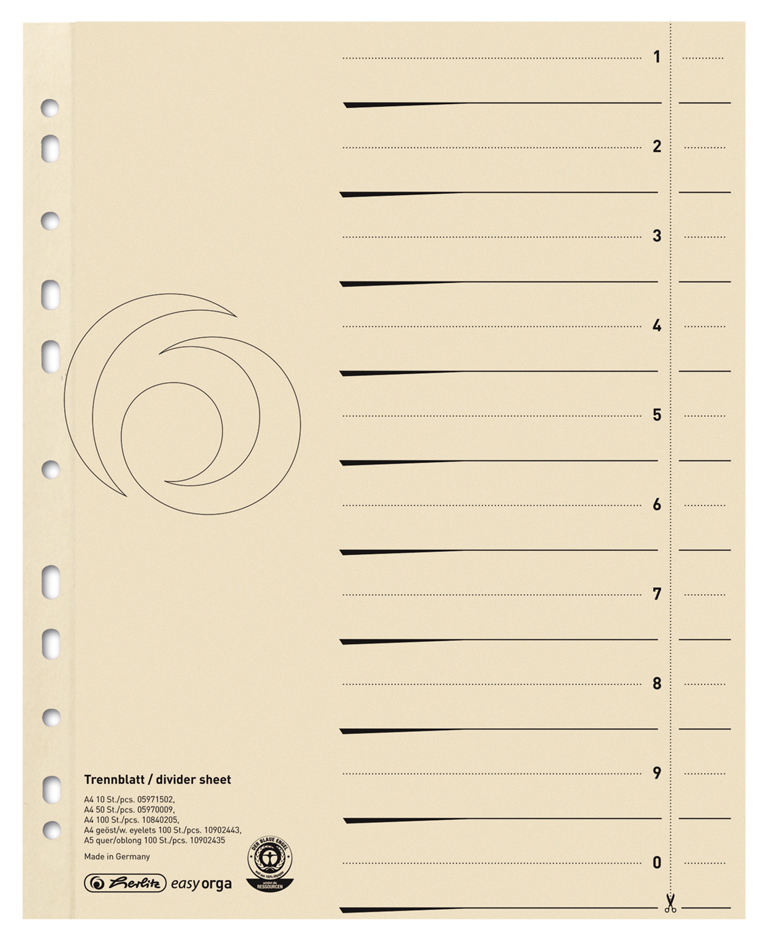 10840205001158931d3f99851 herlitz Trennblätter easyorga, A4 Überbreite, chamois