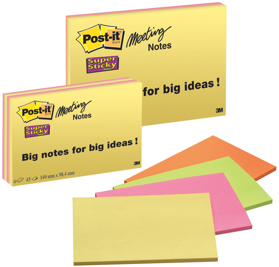 6845-SSP Post-it Meeting Notes Super Sticky, 152 x 203 mm, 4-farbig