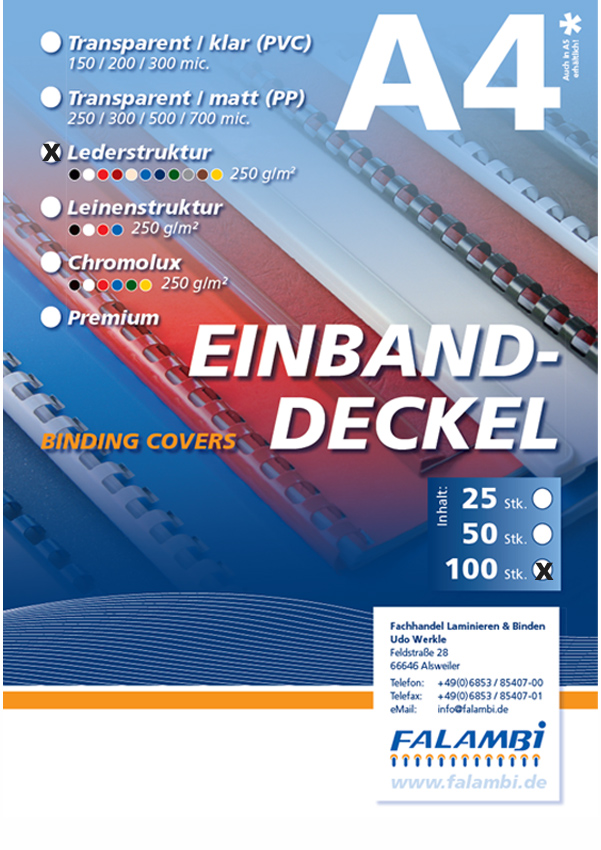 100 Einbanddeckel Lederstruktur, Falambi / BPA - weiß 100 Einbanddeckel Lederstruktur, Falambi / BPA - weiß