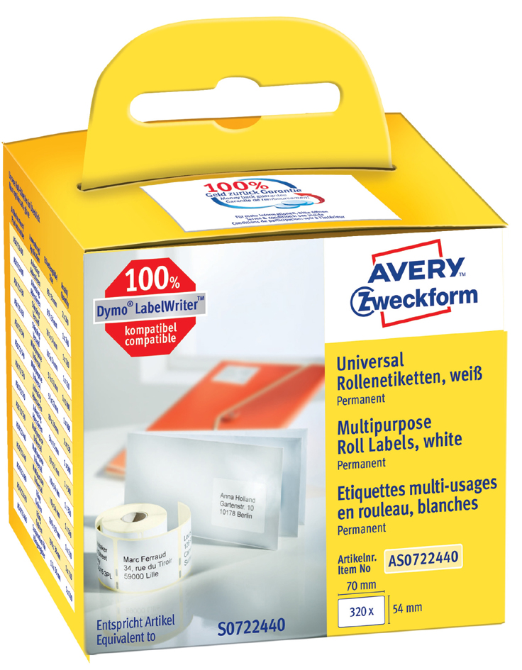 AS072244058935acb30ba1 AVERY Zweckform Rollenetiketten, 70 x 54 mm, weiß