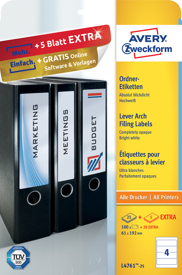AVERY Zweckform Ordnerrücken-Etiketten, 61 x 192 mm, weiß