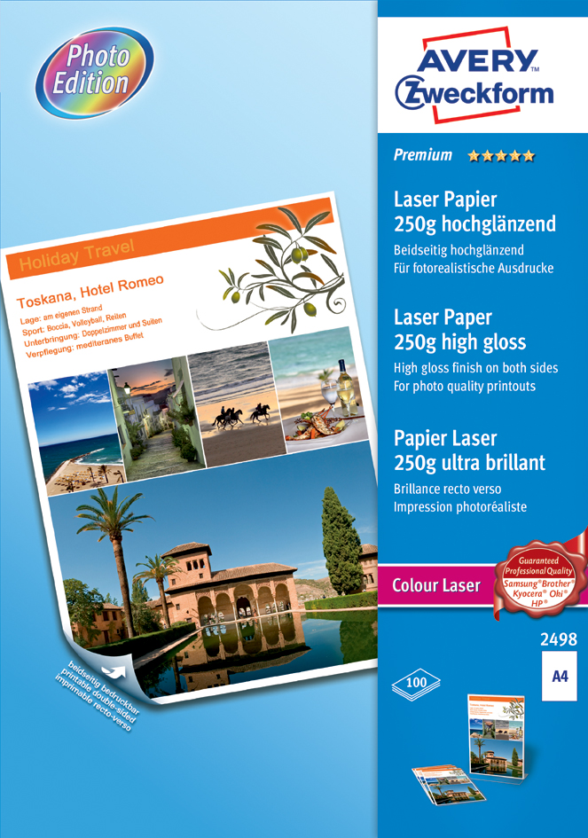 2498589358809f37b AVERY Zweckform Premium Colour Laser Foto-Papier, 200 g/qm