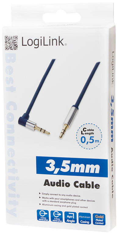 CA11050-p58931e0d7eec8 LogiLink Audiokabel, 2 x 3,5 mm Klinke, 0,5 m, gewinkelt