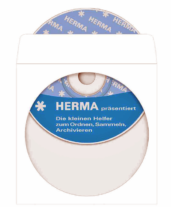 62da37497e9555b2812e19ed16d974ca HERMA CD-/DVD-Papiertaschen, mit Fenster, weiß, selbstklebend