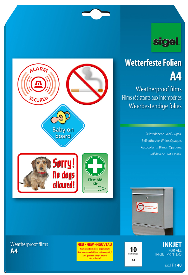 IF140_1 sigel Inkjet-Folie, DIN A4, weiß, opak, wetterfest, 270 my