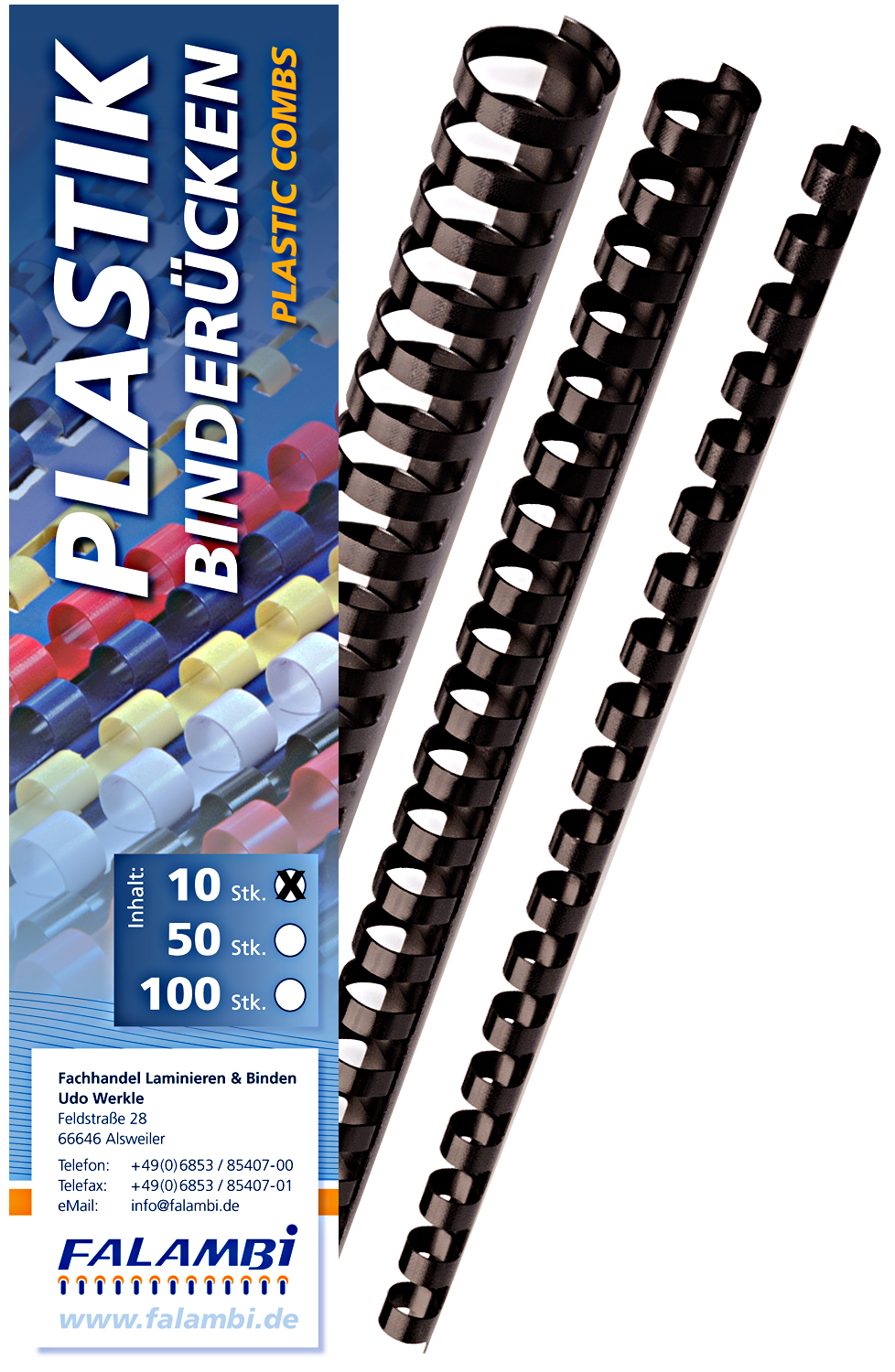 10 Plastik-Binderücken 21 Ringe  51 mm - schwarz