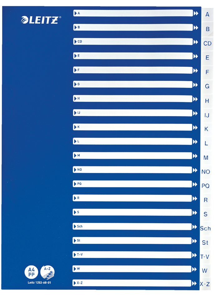 12536001 LEITZ Kunststoff-Register, A-Z, A4, 21-teilig, PP, weiß