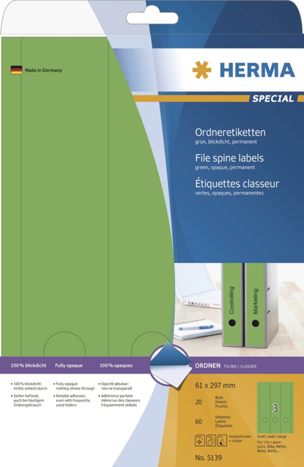 5139 HERMA Ordnerrücken-Etiketten SPECIAL, 61 x 297 mm, blau