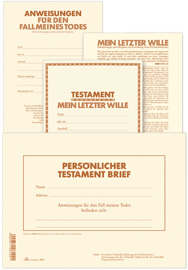 2812_Satz RNK Verlag Vordruck ´Testament Brief´, 220 x 162 mm