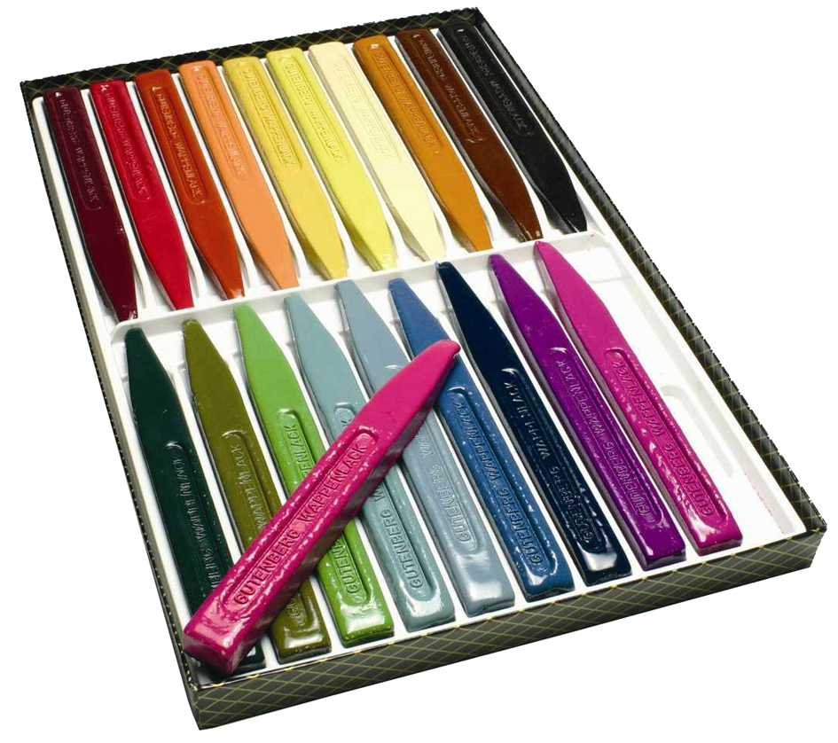 42027589326f7c2c46 Gutenberg Siegellack Wappenlack, farbig sortiert