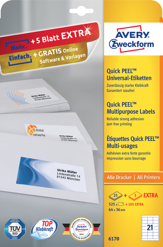 6170_pac AVERY Zweckform Universal-Etiketten, 97 x 67,7 mm, weiß