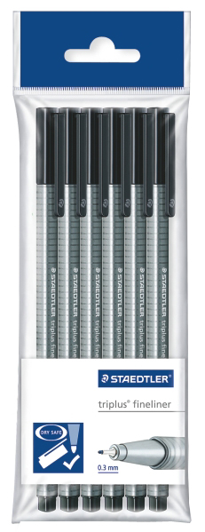 STAEDTLER Fineliner triplus, schwarz, 6 Stück im Polybeutel