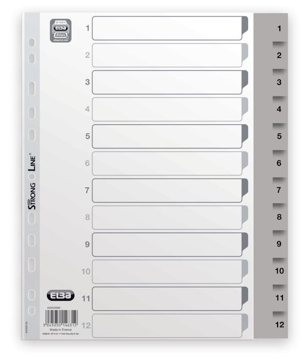 400033989 ELBA Kunststoff-Register, Zahlen, A4, grau, 12-teilig, Ü.b.