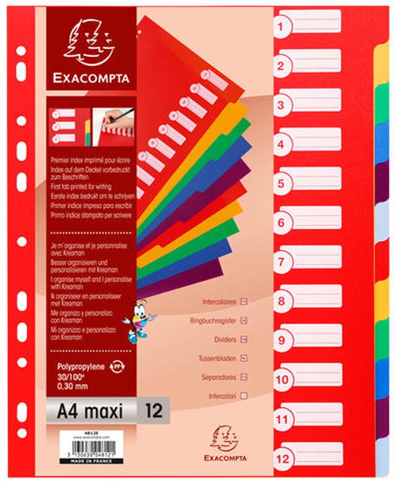 8700681 EXACOMPTA Kunststoff-Register, blanko, A4 Überbreite, 12-