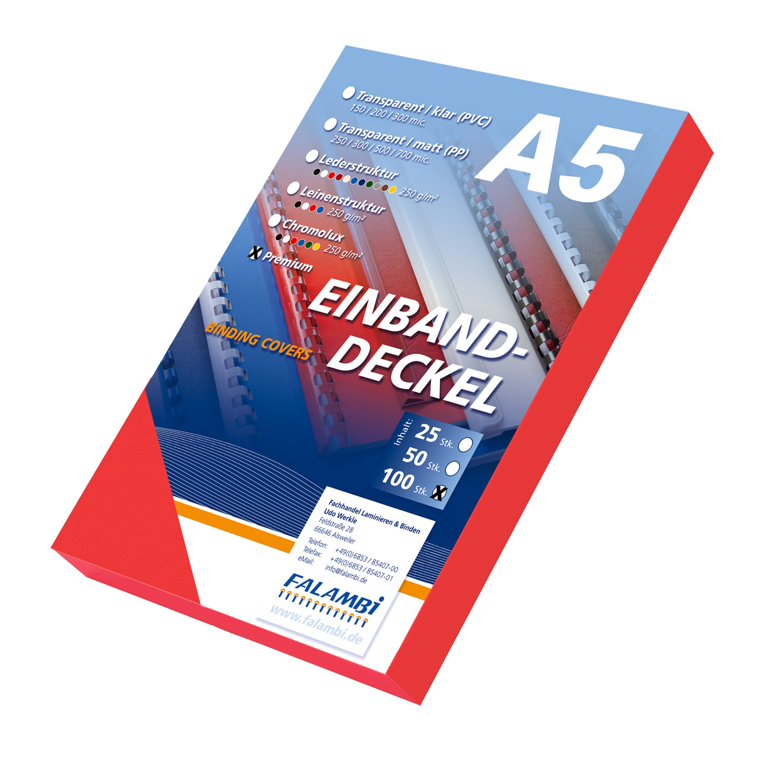 Einbanddeckel PREMIUM A5* Leder 240 - rot